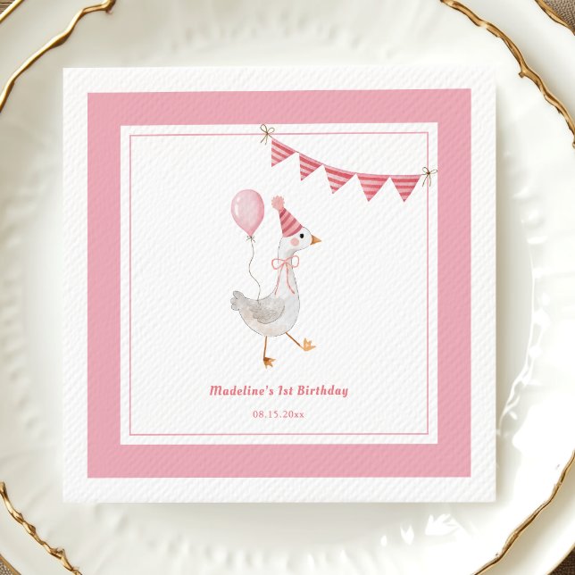 Silly Goose Pink Girl Birthday party Napkin (Creator Uploaded)