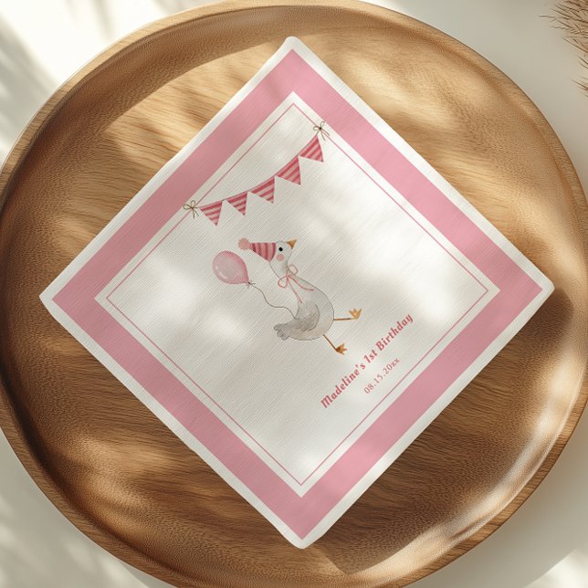 Silly Goose Pink Girl Birthday party Napkin (Creator Uploaded)