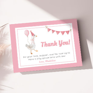 Silly Goose Pink Girl Birthday Thank You Card