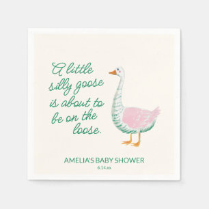 Silly Goose Pink Green Girl Whimsical Baby Shower Napkin