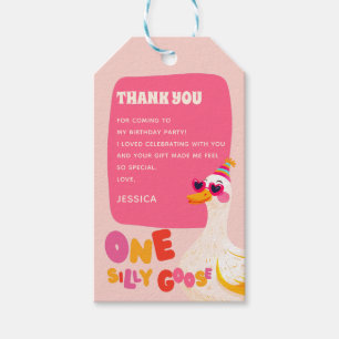 Silly Goose Pink Kids Birthday Party Thank You Gift Tags