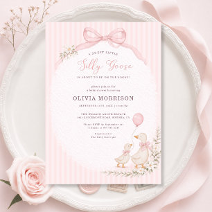 Silly Goose Pink Stripes Girl Baby Shower Invitation