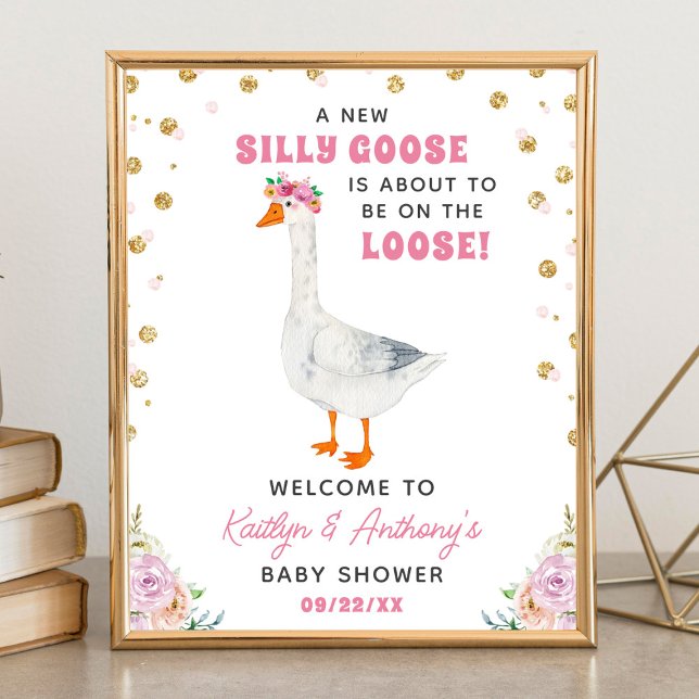 Silly Goose Pink Watercolor Baby Shower Welcome Poster (Creator Uploaded)