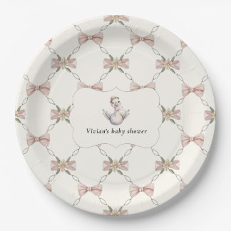 Silly Goose Preppy Bow Baby Shower Paper Plate