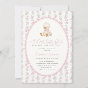 Silly Goose Preppy Pink Grandmillenial Baby Shower Invitation