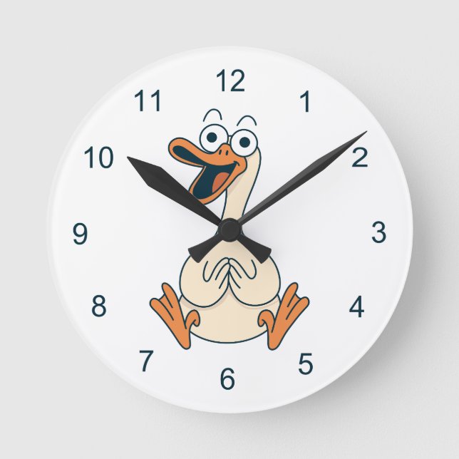 Silly Goose, Quirky, Funny Cartoon Goose Round Clock (Front)