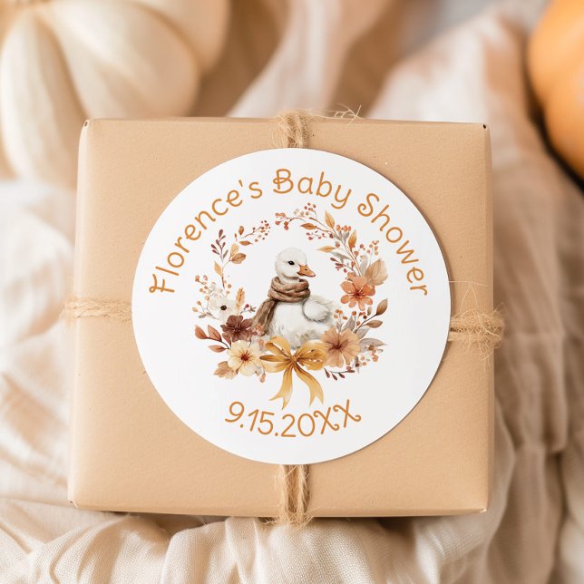 Silly Goose Rustic Bow Baby shower Thank you Classic Round Sticker (Creator Uploaded)