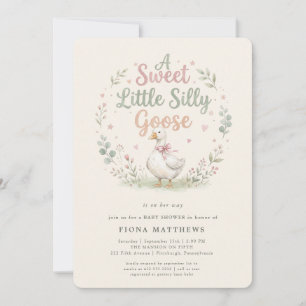 Silly Goose Sage Gingham Baby Shower  Invitation