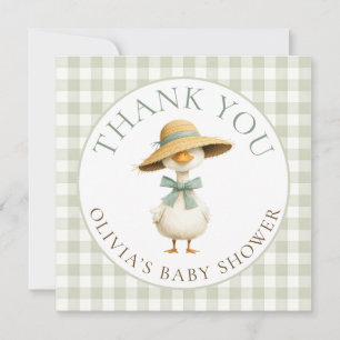 Silly Goose Sage Gingham Thank You Baby Shower  Card
