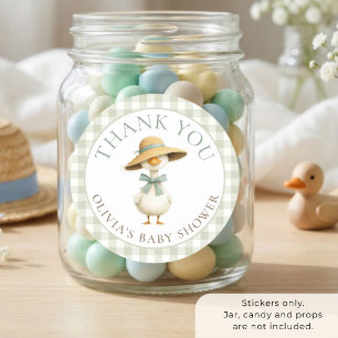 Silly Goose Sage Gingham Thank You Baby Shower  Classic Round Sticker