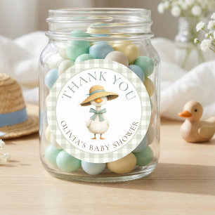 Silly Goose Sage Gingham Thank You Baby Shower  Classic Round Sticker
