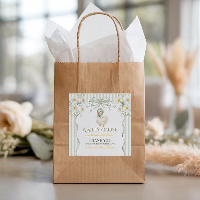 Silly Goose Sage Green Gender Neutral Baby Shower Square Sticker (Creator Uploaded)