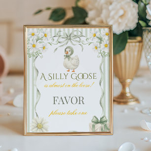 Silly Goose Sage Green Neutral Baby Shower Favour Poster