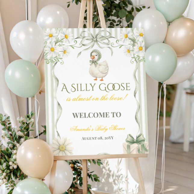 Silly Goose Sage Green Neutral Baby Shower Welcome Poster (Creator Uploaded)
