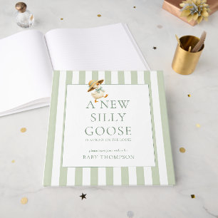 Silly Goose Sage Stripe Baby Shower Guest Book