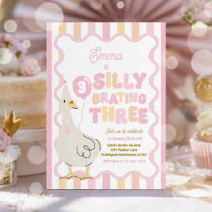 Silly Goose Silly-Brating Three Birthday Party  Invitation