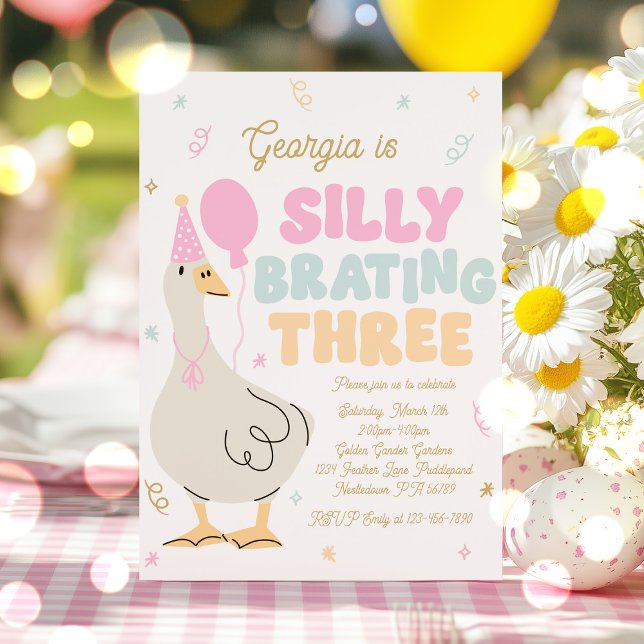 Silly Goose Silly-Brating Three Birthday Party Invitation (Creator Uploaded)