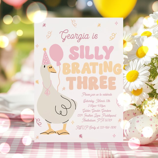 Silly Goose Silly-Brating Three Birthday Party Invitation (Creator Uploaded)