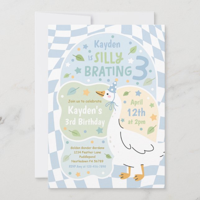 Silly Goose Silly-Brating Three Birthday Party Invitation (Front)