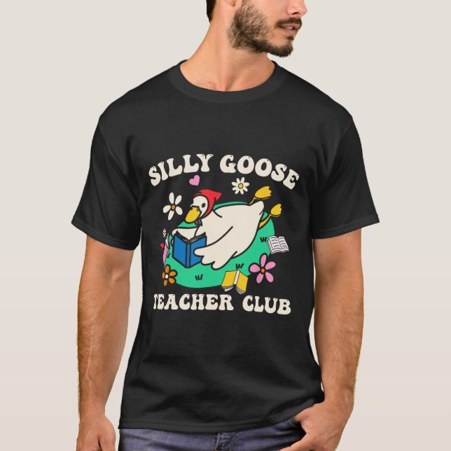 Silly Goose Teacher Club Retro Groovy Teacher Back T-Shirt (Front)