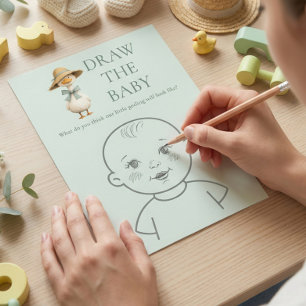 Silly Goose Teal Draw The Baby Shower Game Card