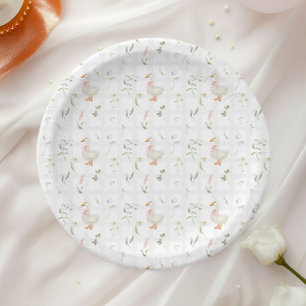 Silly Goose Vintage Wildflower Girl Baby Shower Paper Plate