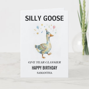 Silly Goose Watercolor Funny Birthday Card 