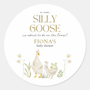Silly Goose Watercolor Gender Neutral Baby Shower Classic Round Sticker