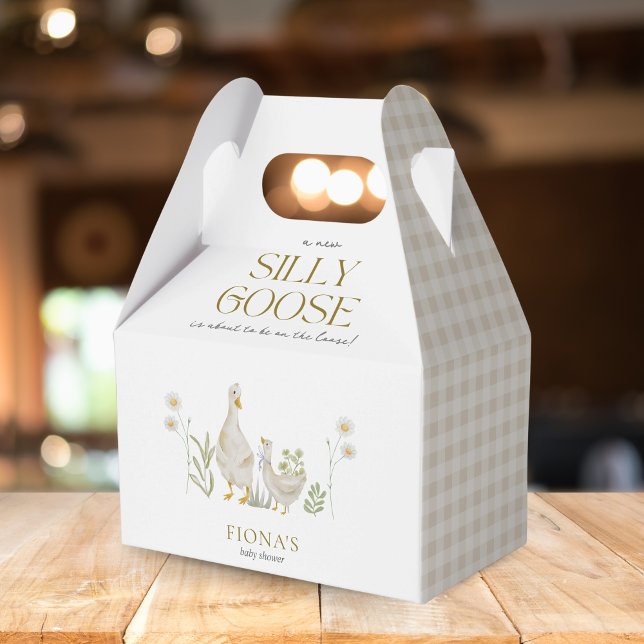 Silly Goose Watercolor Gender Neutral Baby Shower Favour Box (Silly Goose Baby Shower Theme Beige Gingham Gender Neutral Daisy Greenery Aesthetic Watercolor)
