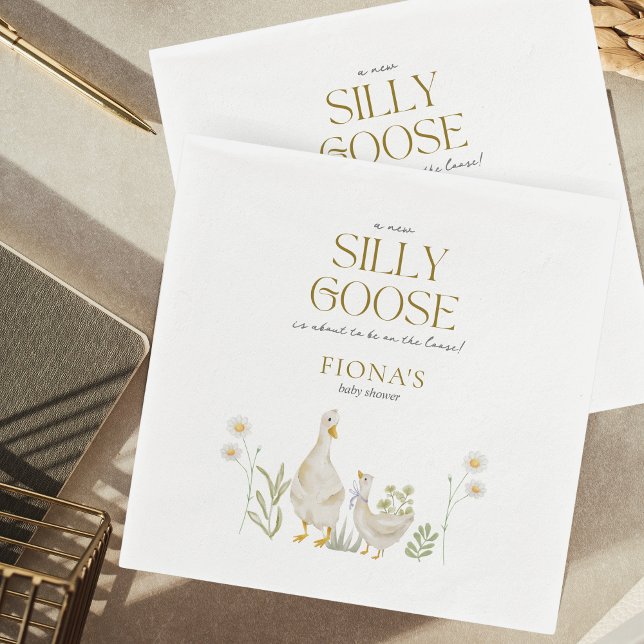 Silly Goose Watercolor Gender Neutral Baby Shower Napkin (Silly Goose Baby Shower Napkins)