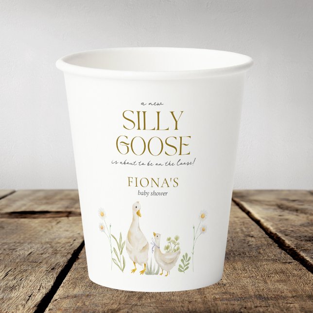 Silly Goose Watercolor Gender Neutral Baby Shower Paper Cups (Silly Goose Baby Shower Greenery Daisy Gender Neutral Custom Paper Cups)