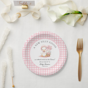 Silly Goose Watercolor Girl Baby Shower  Paper Plate
