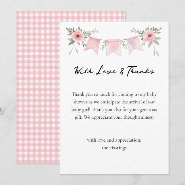 Silly Goose Watercolor Girl Baby Shower Thank You  Card (Front/Back)