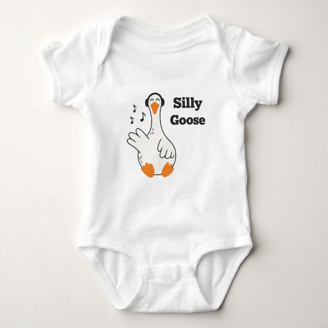 Silly Goose Wearing Headphones – Cute Funny Goose Baby Bodysuit (Front)