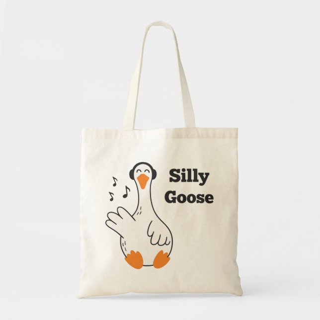 Silly Goose Wearing Headphones – Cute Funny Goose Tote Bag (Front)