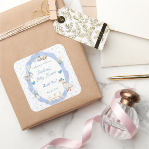 Silly Goose Whimsical Bow Baby Boy Shower Square Sticker