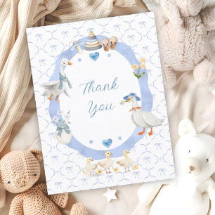 Silly Goose Whimsical Bow Baby Boy Shower Thank You Card