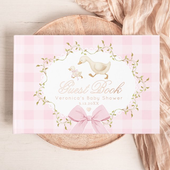 Silly Goose Whimsical Gingham Baby girl Shower Guest Book (Creator Uploaded)