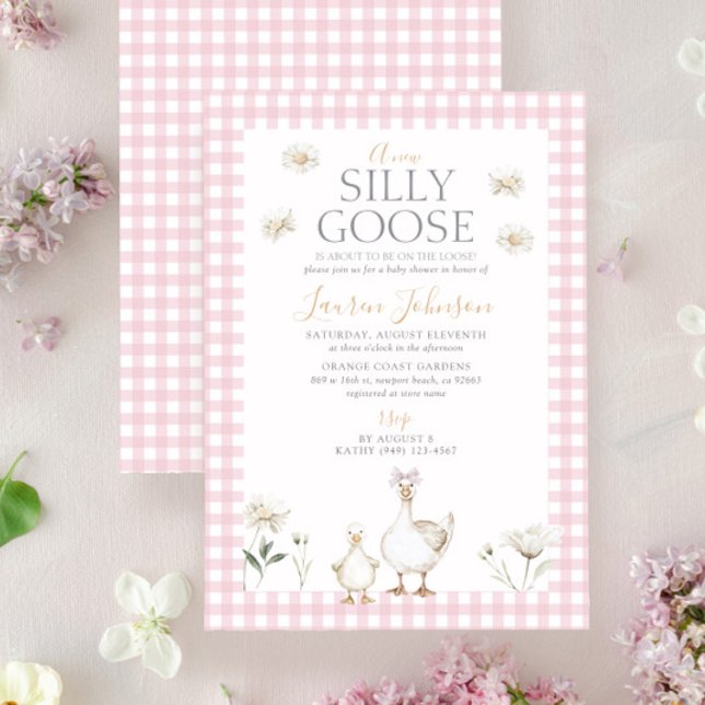 Silly Goose Whimsical Pink Bow Baby Girl Shower Invitation (Creator Uploaded)