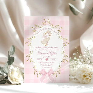 Silly Goose Whimsical Pink Bow Baby Shower Invitation