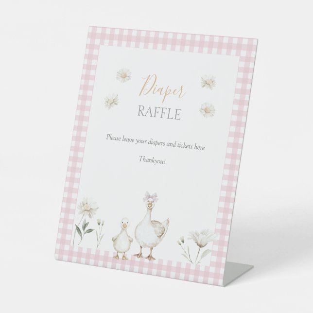 Silly Goose Whimsical Pink Diaper Raffle Shower Pedestal Sign (Front)