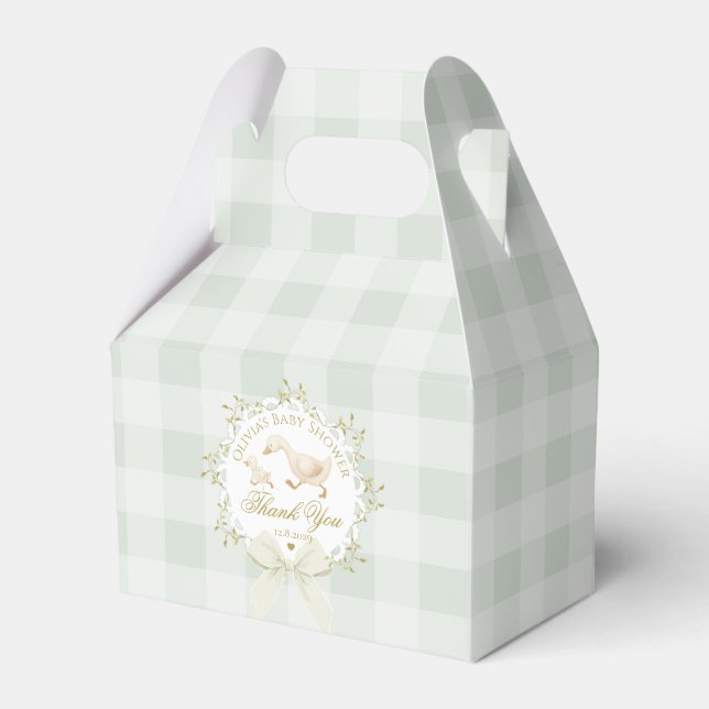 Silly Goose Whimsical Sage Gingham Baby Shower Favour Box (Front Side)