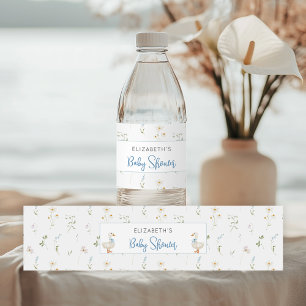 Silly Goose Wildflower Blue Bow Baby Shower Water Bottle Label