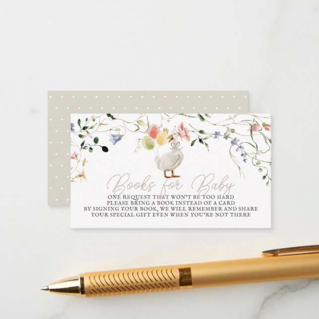 Silly Goose Wildflower Floral Baby Book Request Enclosure Card (Front/Back In Situ)