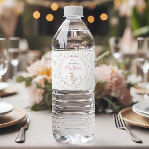 Silly Goose Wildflower Pink Bow Baby Shower Water Bottle Label