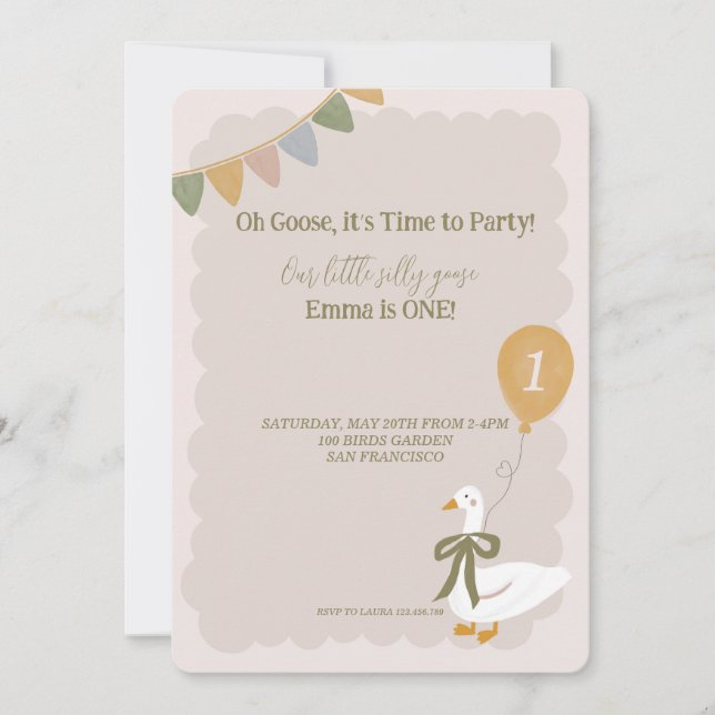 Silly Goose Yellow Balloon Garland 1st Birthday  Invitation (Front)