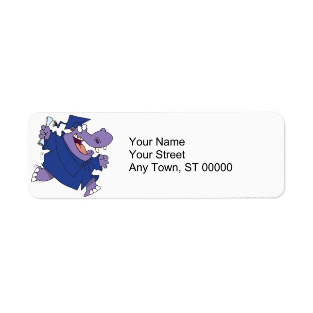 silly graduate graduation hippo cartoon return address label (Front)