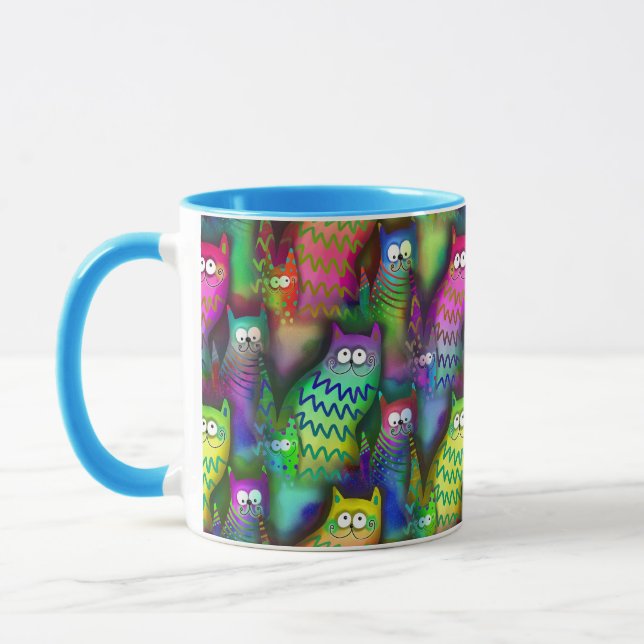 Silly Graphic Art Cats Colourful Gift Coffee Mug (Left)