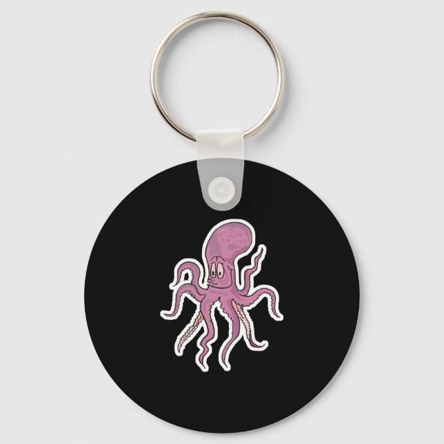 silly grinning pink octopus key ring (Front)