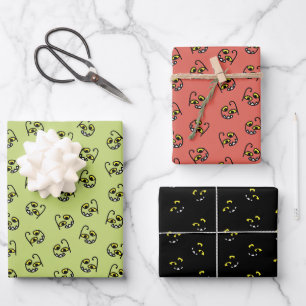 Silly Halloween monster face - orange/black/green Wrapping Paper Sheet